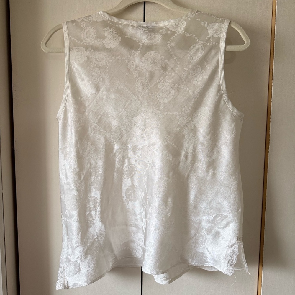 Vintage White Satin Lace V-Neck Camisole with Bow Detail Bridal Wedding Bride - Picture 3 of 4